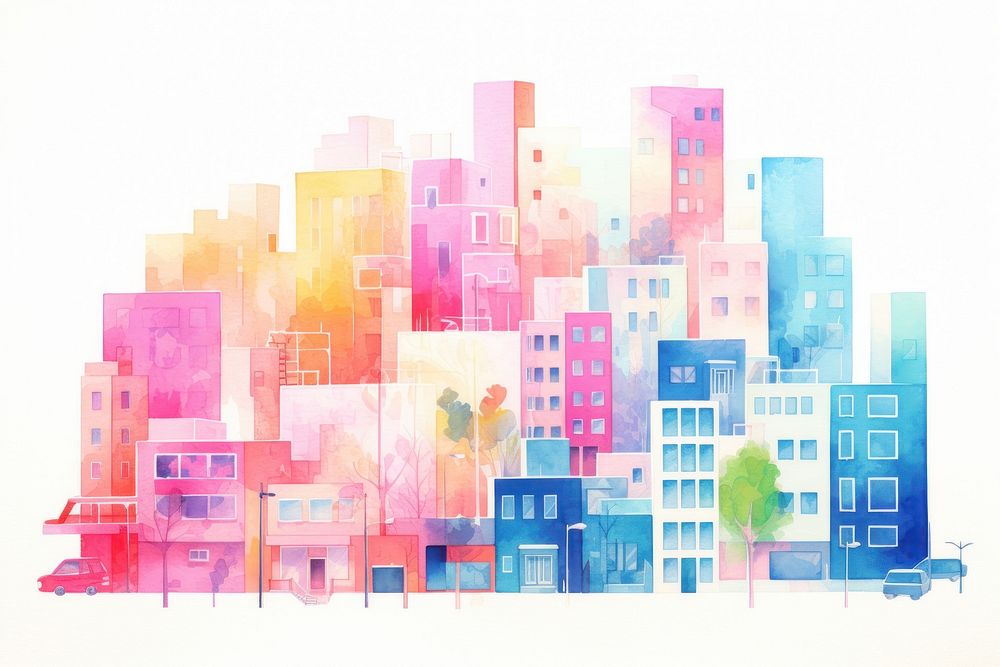 Buildings Risograph style architecture painting art.