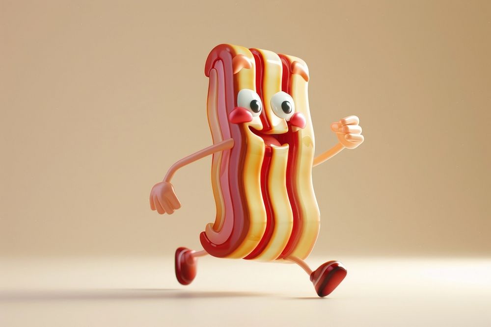 3d bacon character cartoon food representation.