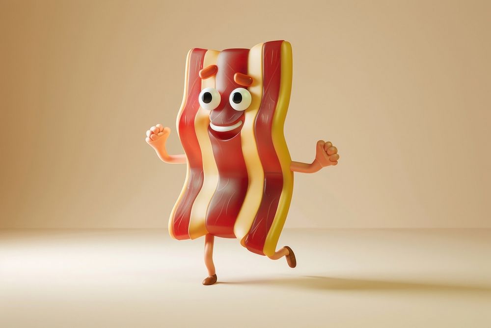 3d bacon character cartoon food happiness.