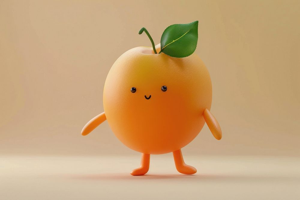 3d apricot character cartoon fruit plant.