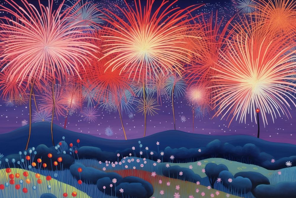 Landscape fireworks backgrounds painting outdoors.