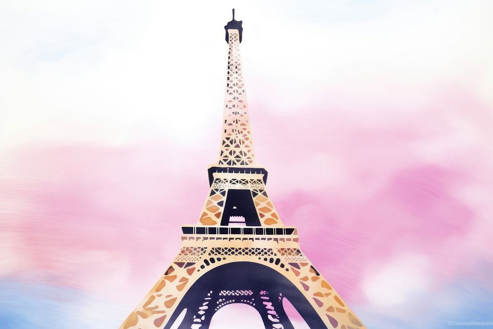Eiffel tower gouache and acrylic architecture building landmark.