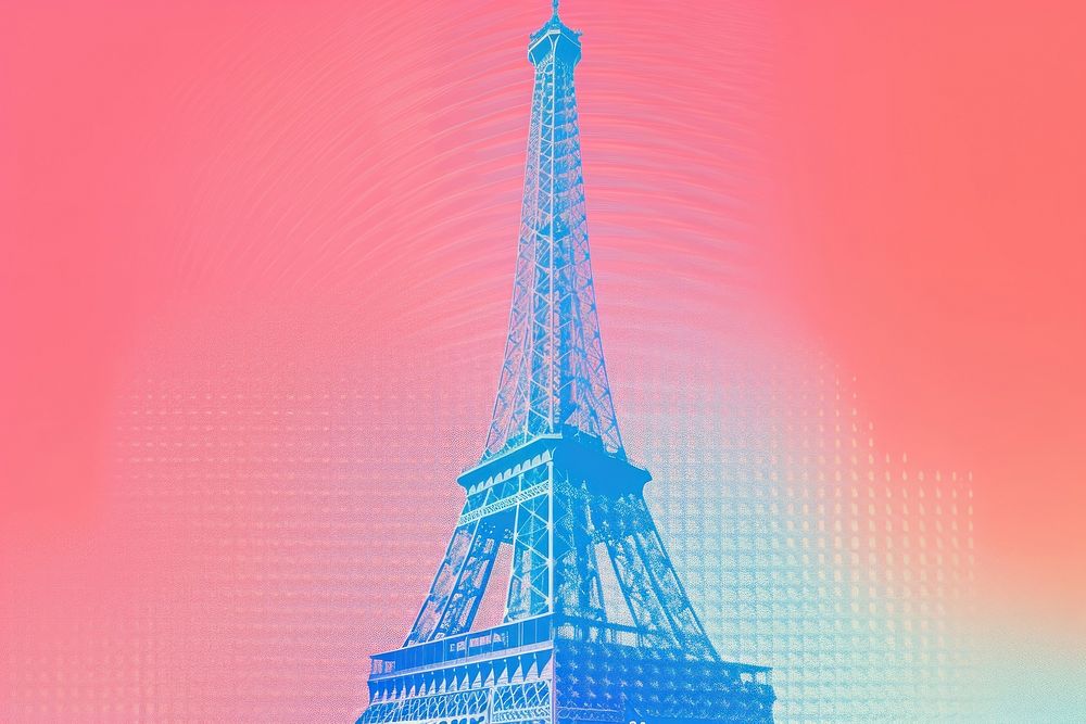 Eiffel tower risograph architecture landmark city.