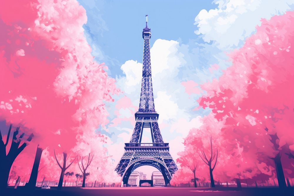 Eiffel tower risograph architecture building outdoors.