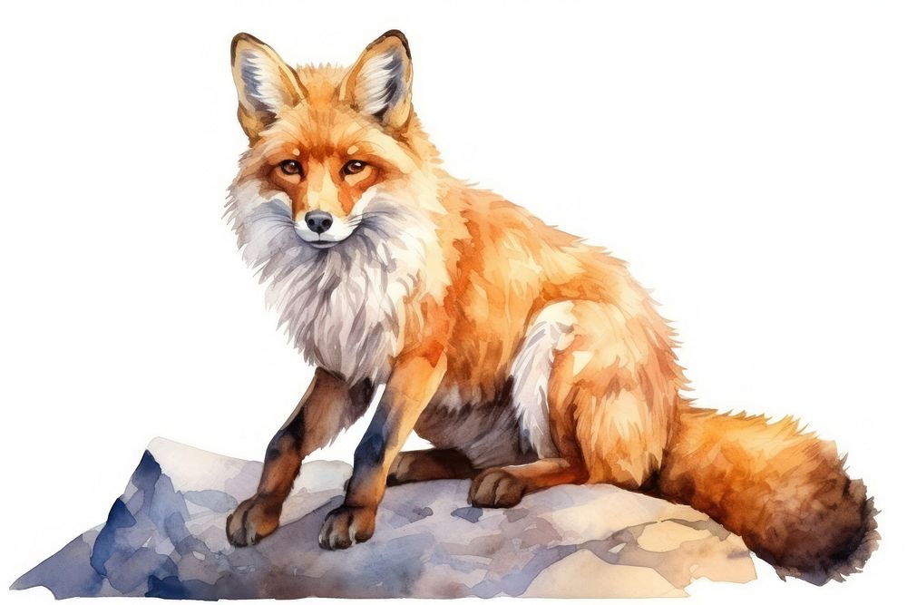 Fox sitting watercolor illustration wildlife cartoon animal.
