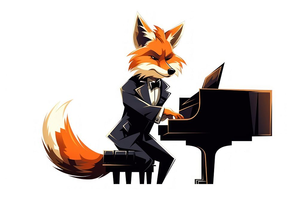 Fox playing piano vector illustration keyboard musician pianist.