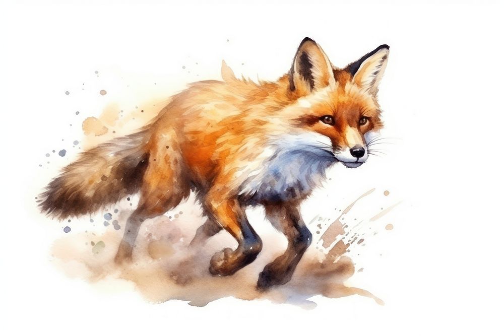 Fox running watercolor illustration wildlife cartoon animal.