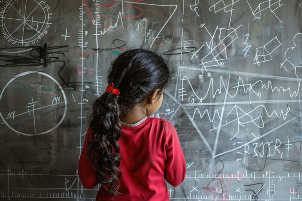Girl solving mathematical mathematics blackboard girl.