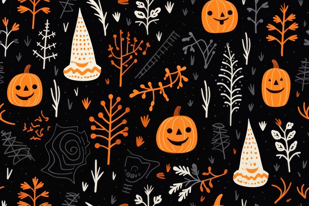 Hand draw illustration gouache texture of halloween pattern jack-o'-lantern representation.