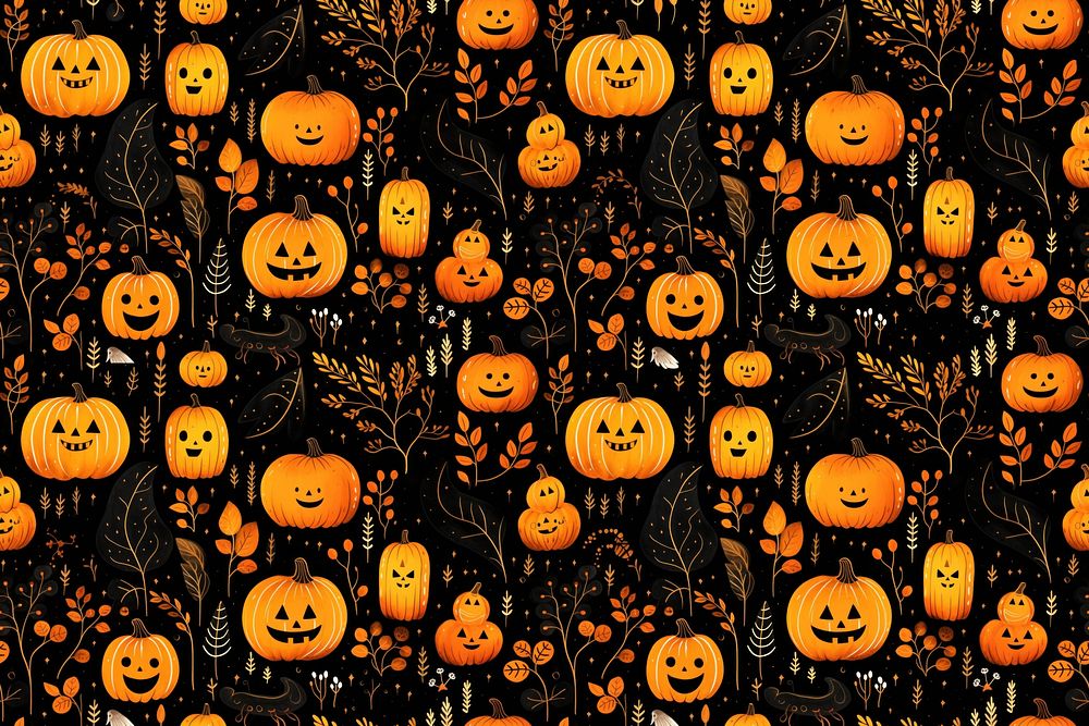 Hand draw illustration gouache texture of halloween pattern anthropomorphic jack-o'-lantern.
