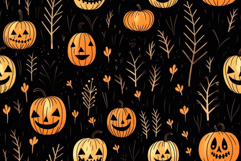 Hand draw illustration gouache texture of halloween pattern jack-o'-lantern anthropomorphic.