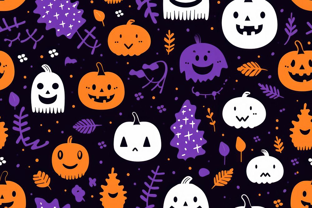 Halloween pattern cute Risograph printing backgrounds purple fun.