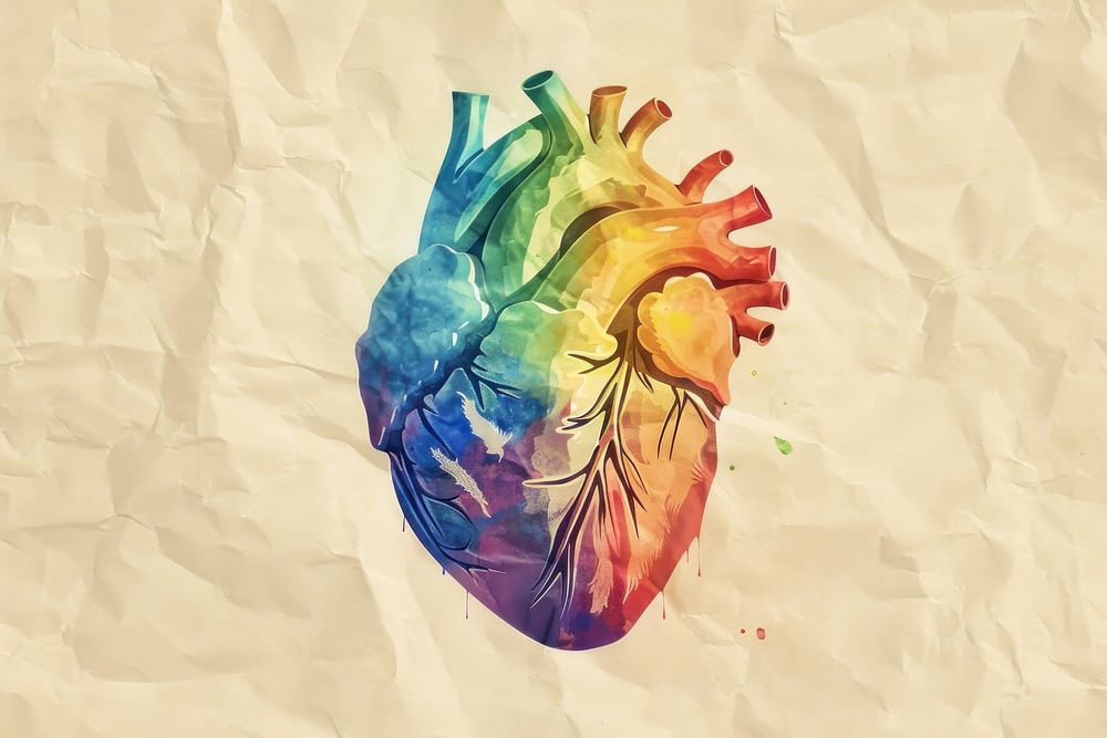 Drawing of rainbow heart creativity painting pattern.