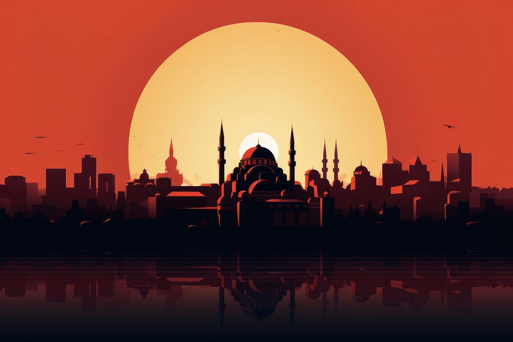 Istanbul geometric art deco style architecture silhouette cityscape.