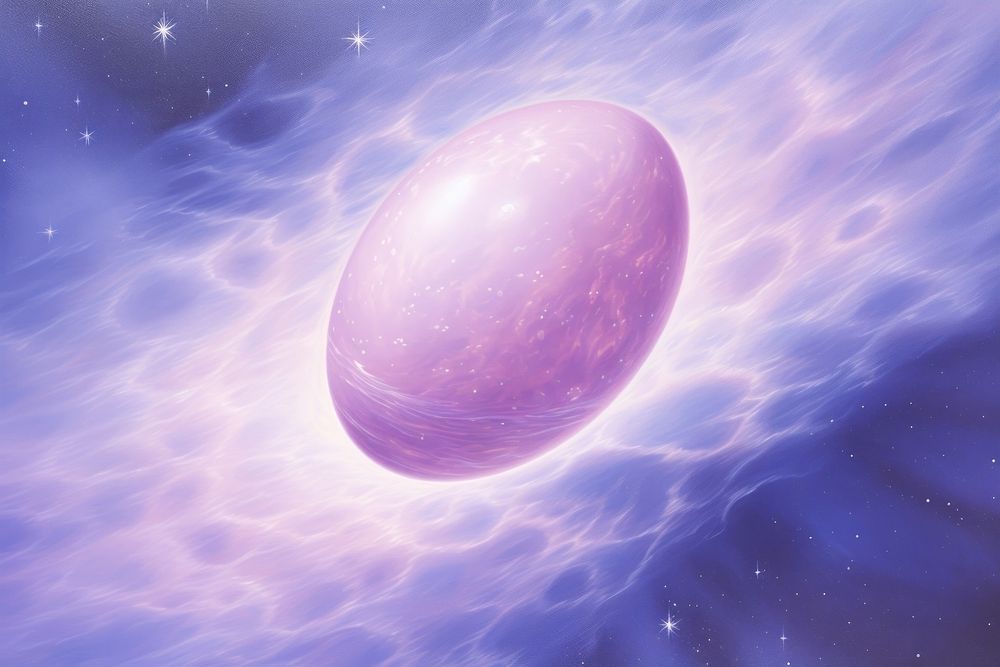 Pastel purple easter egg floating in space astronomy universe planet.