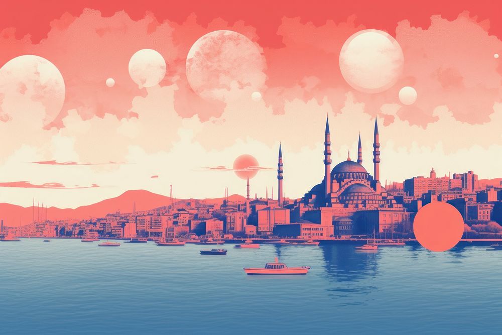 Istanbul risograph architecture cityscape building.