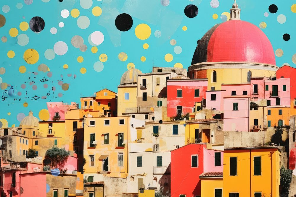 Italy paper collage architecture building painting.