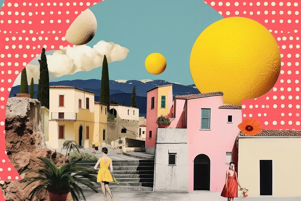 Italy paper collage architecture building house.