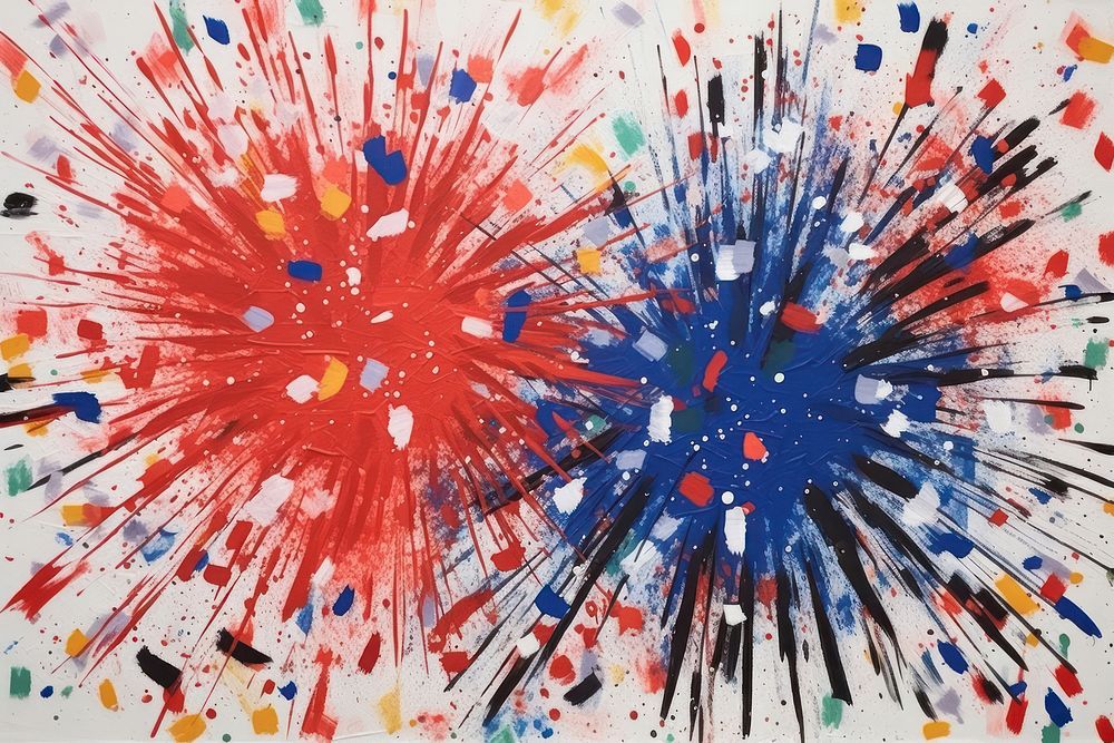 Fireworks ripped paper collage art abstract painting.