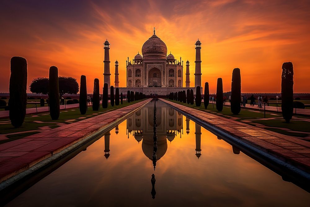 Taj Mahal in India in Ramadan architecture landscape panoramic.