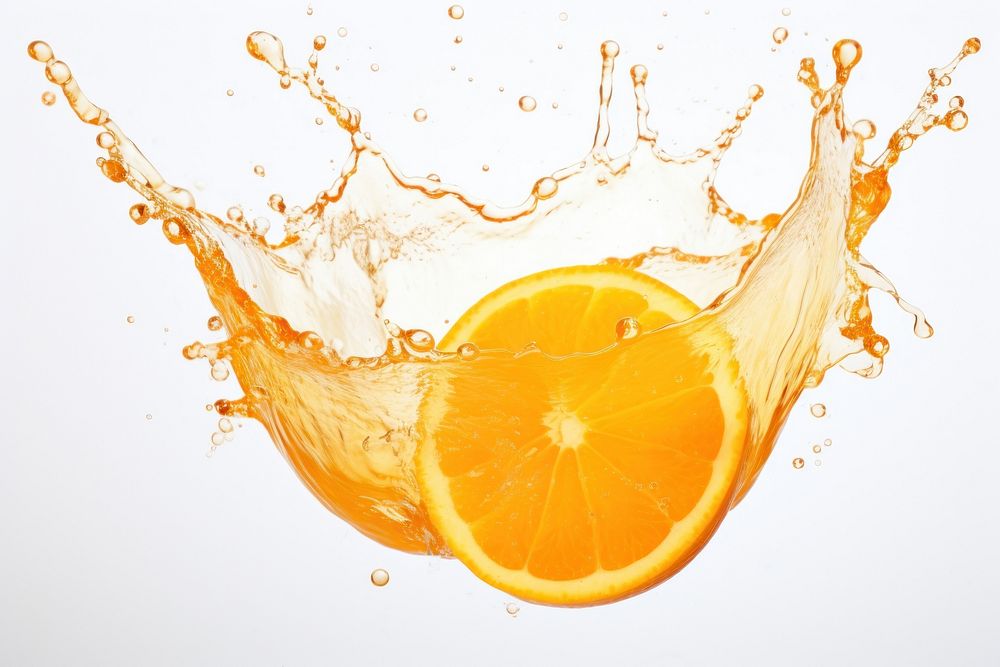 Orange with a splash of orange juice fruit refreshment accessories.