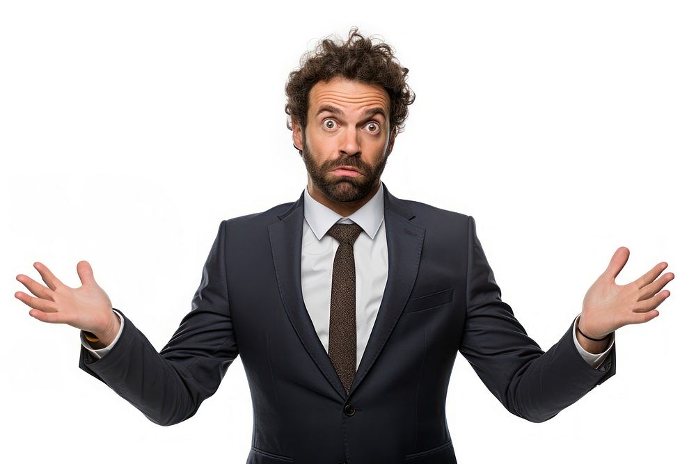 Businessman angry shrugged and arms outstretched portrait adult photo.