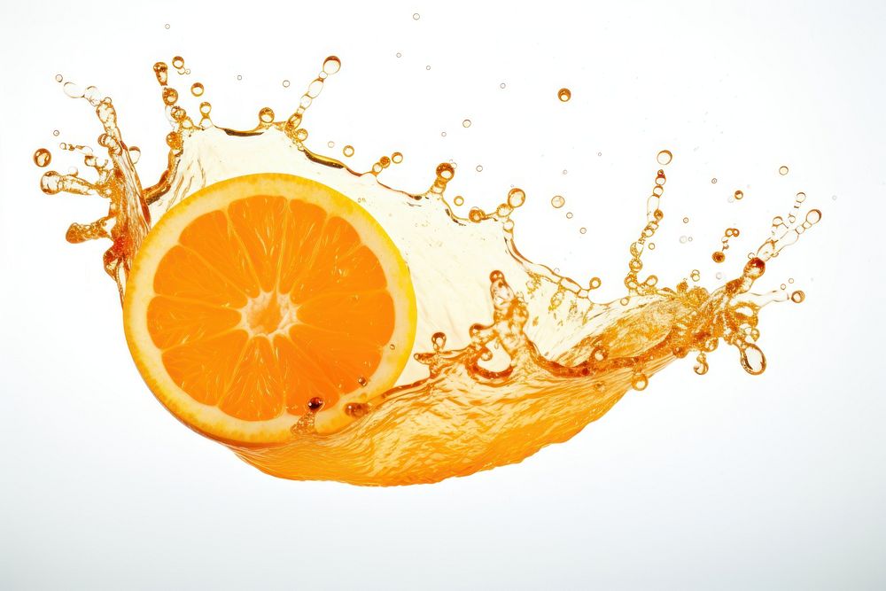 Half orange with orange juice splash grapefruit plant food.