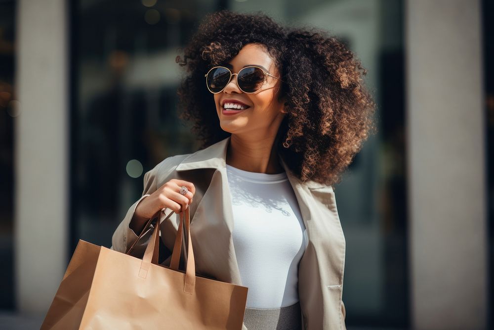 African woman bag sunglasses shopping.