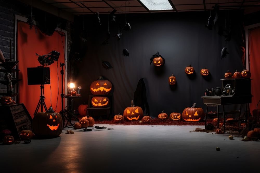 Empty space room halloween anthropomorphic jack-o'-lantern.