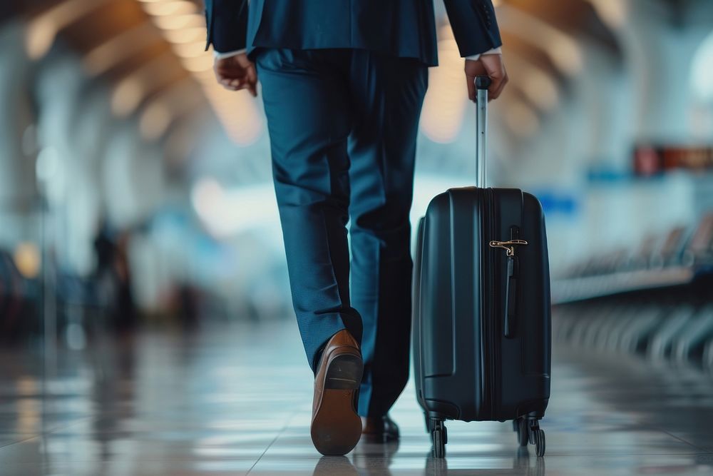 Man in a suit businessman with a suitcase at the airport luggage travel adult.