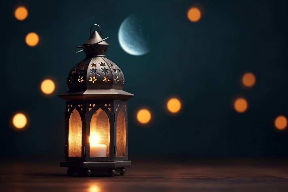 Ornamental Arabic lantern candle night moon.