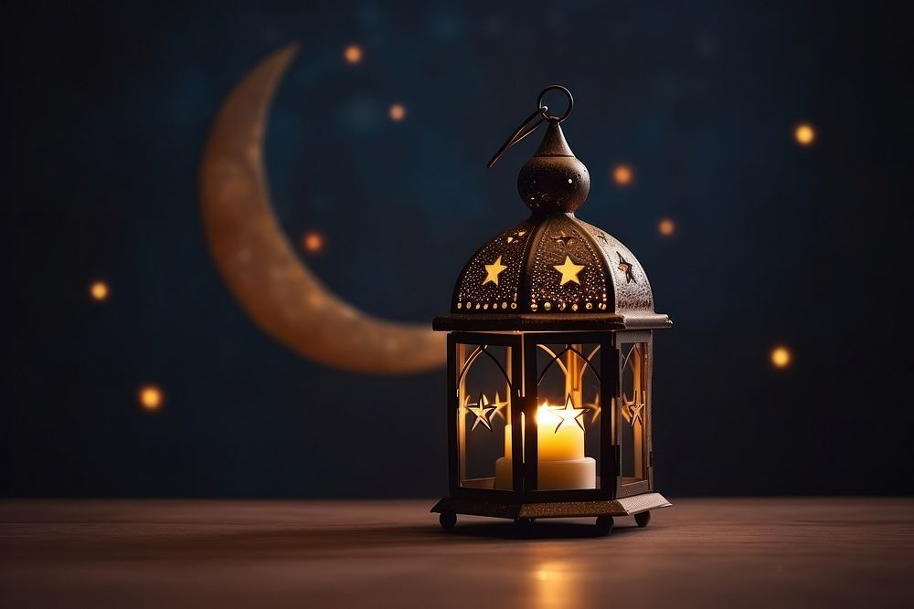 Ornamental Arabic lantern night astronomy glowing.