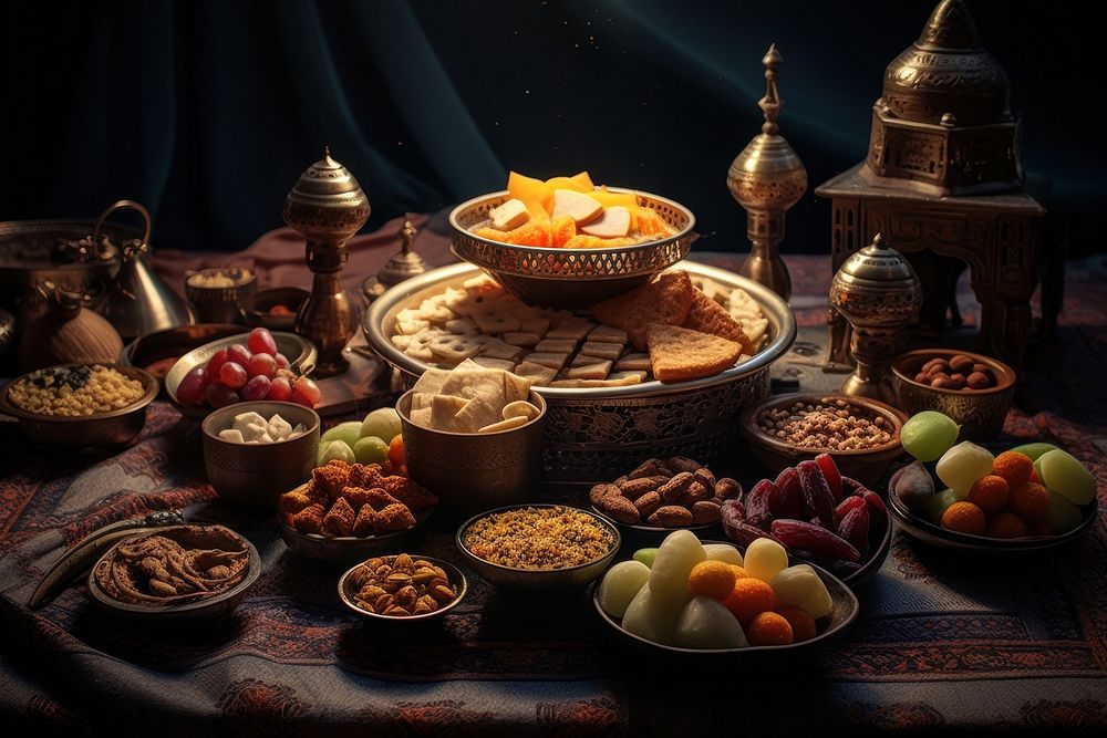 Photography of a ramadan table food meal.