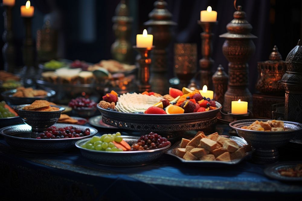 Photography of a ramadan candle plate food.