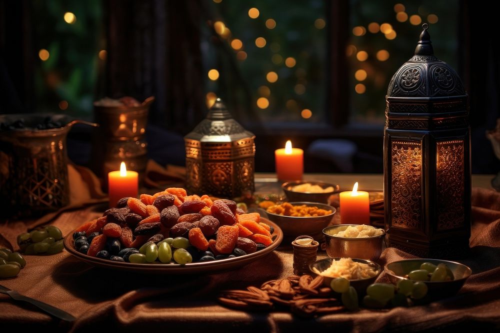 Photography of a ramadan candle food illuminated.