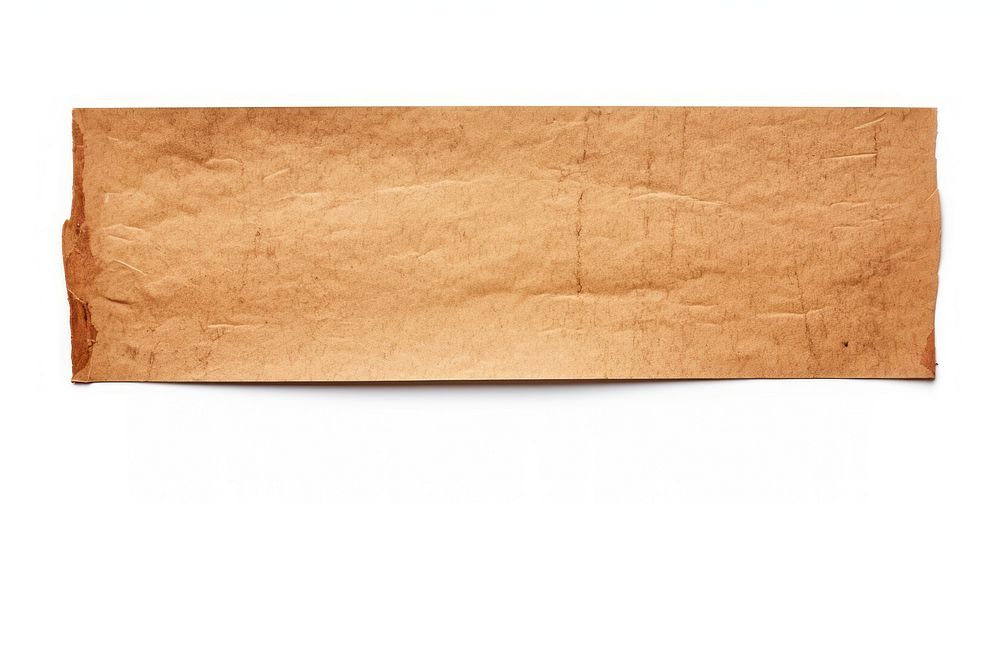 Earth tone adhesive strip rough paper white background.