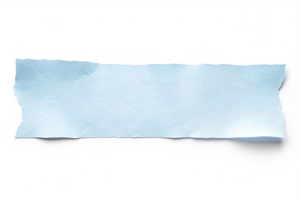 Light blue adhesive strip backgrounds rough white.
