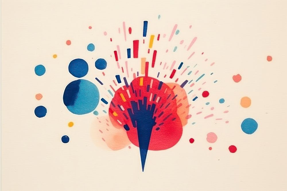 Risograph printing illustration minimal simple clean of fireworks art abstract painting.