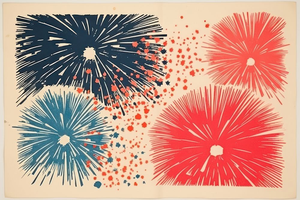 Risograph printing illustration minimal simple clean of fireworks art paper backgrounds.