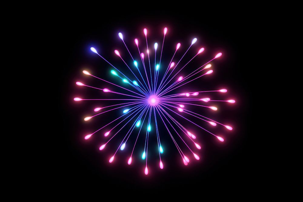 3d render of fireworks line icon neon light night illuminated celebration.