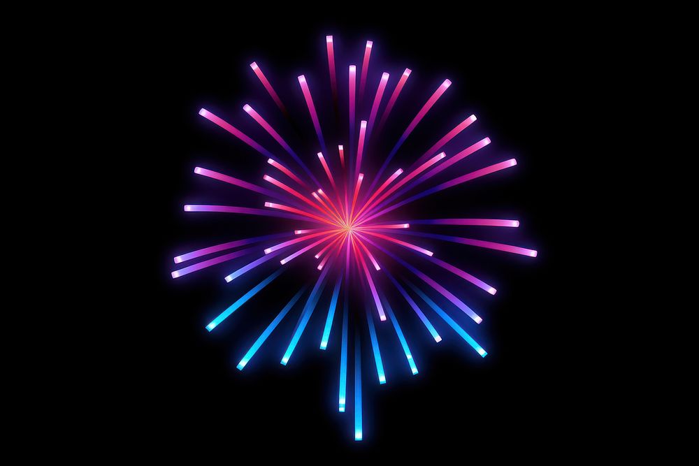 3d render of fireworks line icon neon light illuminated celebration recreation.