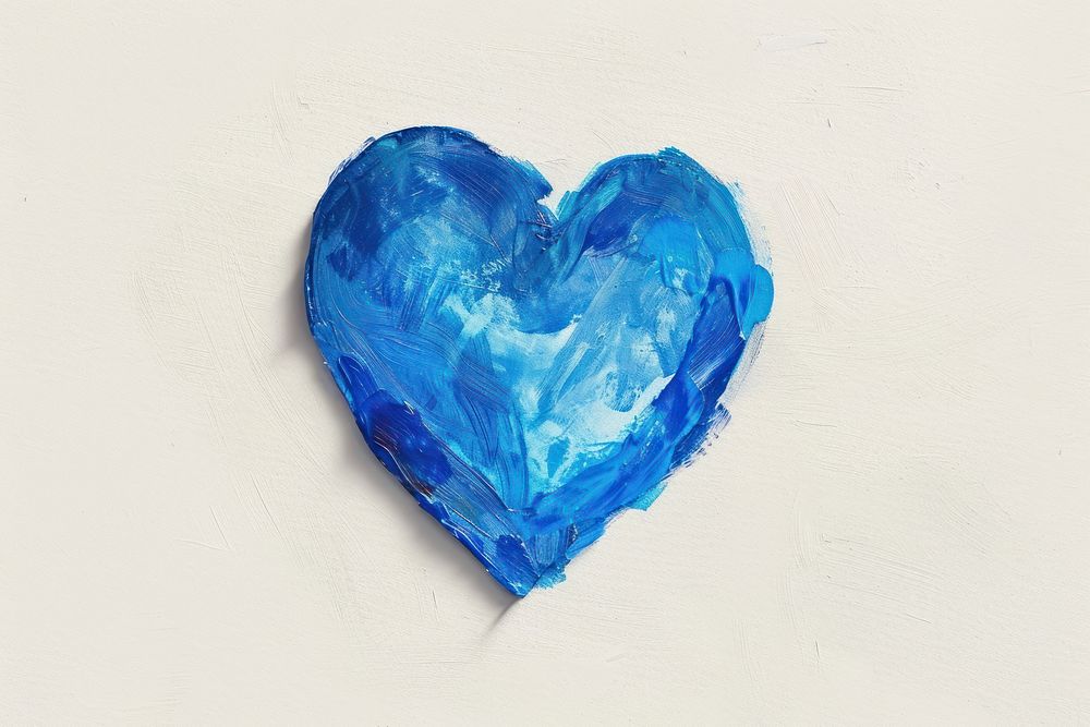 Drawing of blue heart creativity textured painting.