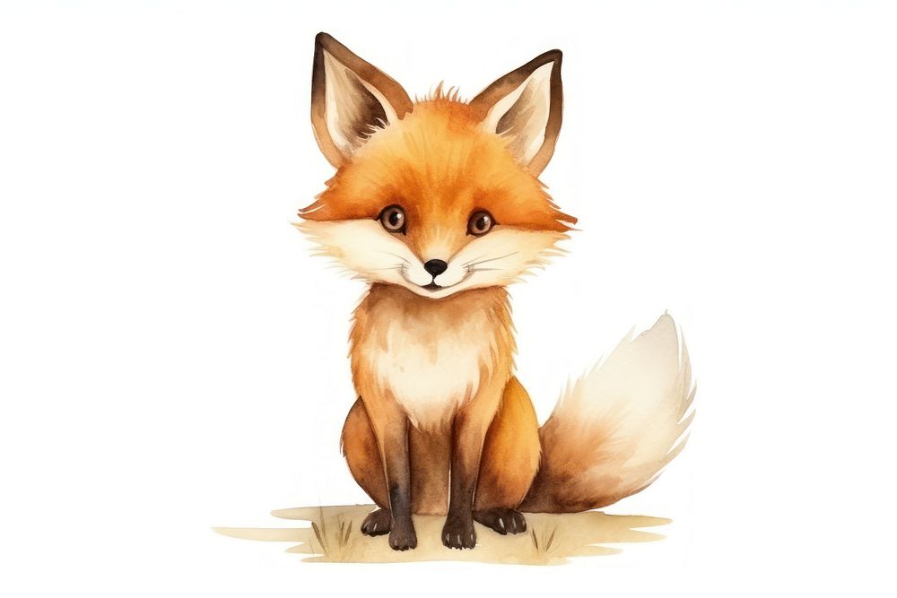 Sly fox watercolor illustration cartoon animal mammal.