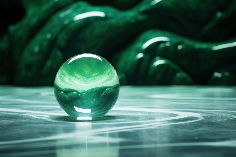 1 green marble on green sand background jewelry sphere human.