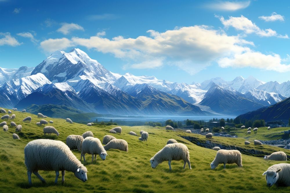 Beutiful mountains and sheeps landscape grassland livestock.