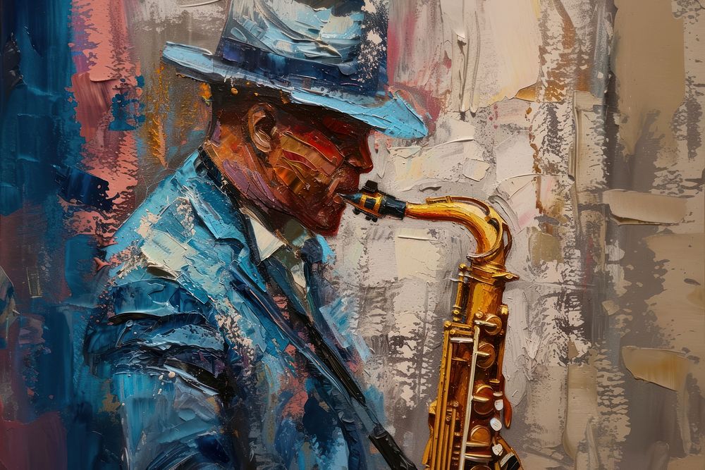 Jazzman plays the saxophone painting adult art.