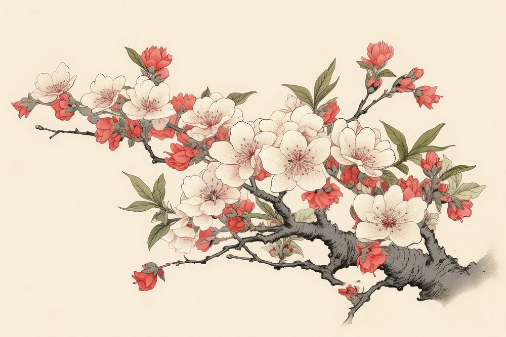 An isolated sakura bouquet art blossom pattern.