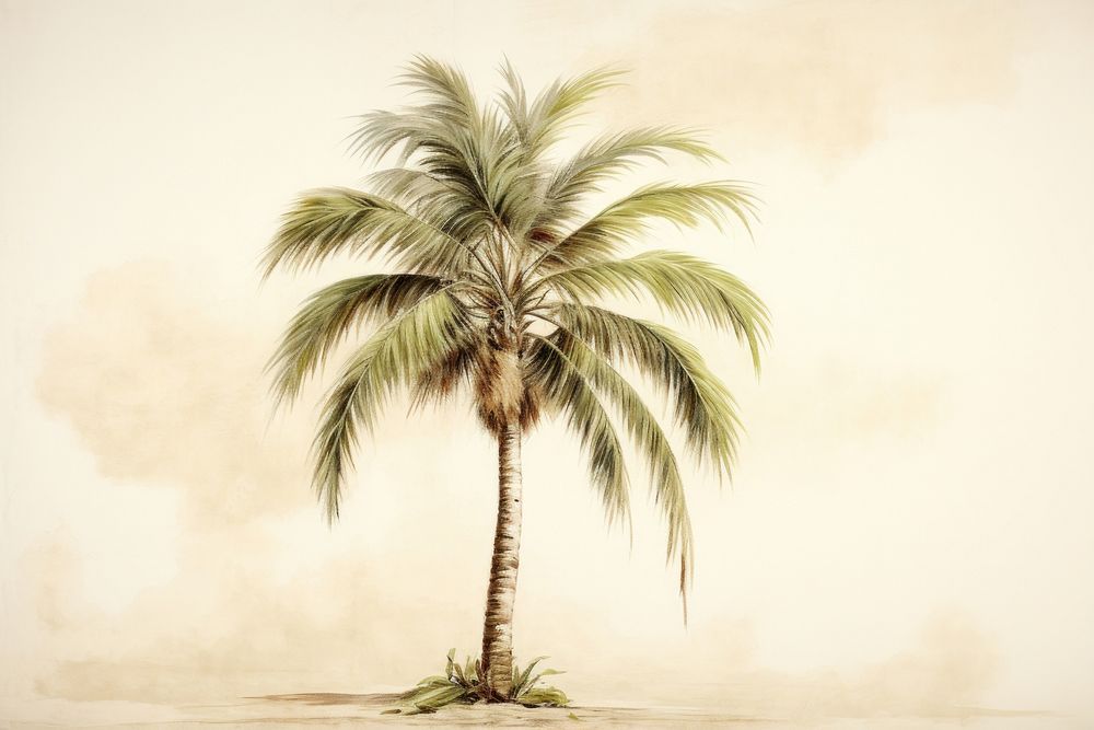 Palm tree painting plant tranquility.