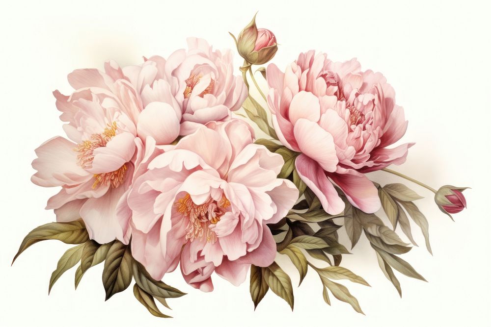 Peony bouquet painting flower plant.