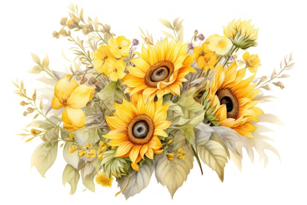 Sunflower bouquet painting plant inflorescence.